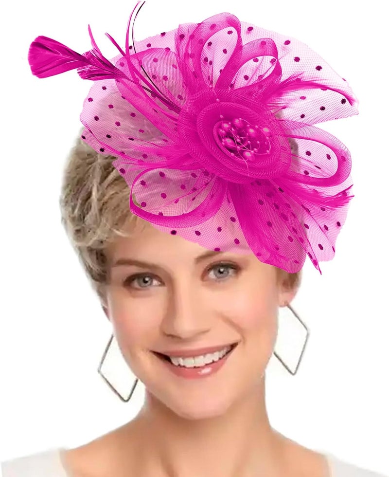 HIWIND Store Fascinators Hat Women Tea Party Headband Flower Cocktail Mesh Feathers Hair Clip Kentucky Derby Hat Wedding - Image 1